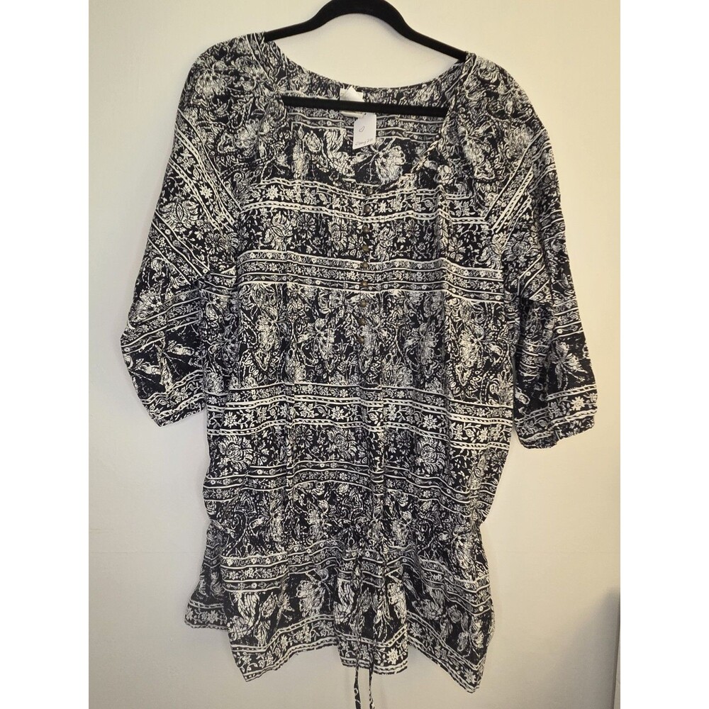 JUST MY SIZE Boho 100% Cotton Tunic Top Cover up 2XL Summer Beach Boho Elastic